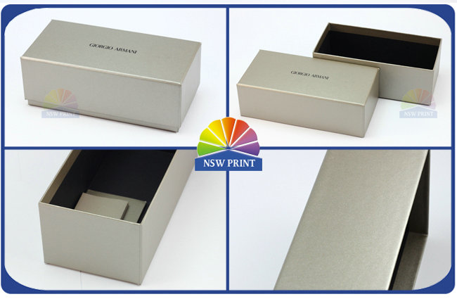 Grey Luxurious Printed Rigid Art Paper Gift Box / Custom Logo Sunglass Packaging Boxes 0