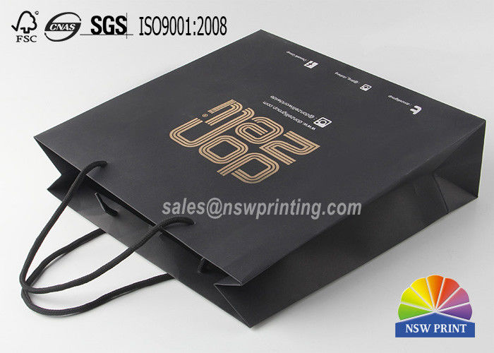 Custom Hot Stamping Logo Luxury Black Cardboard Paper Packaging Bag For Clothes