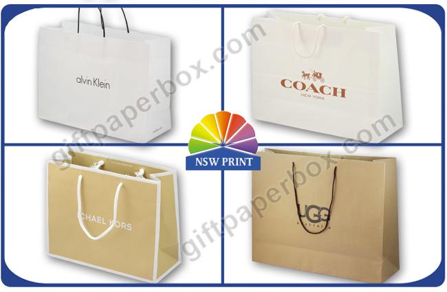 Elegant White Kraft Paper Tote Bag / Paper Shopping Bags with Handles for Garment Packaging 0