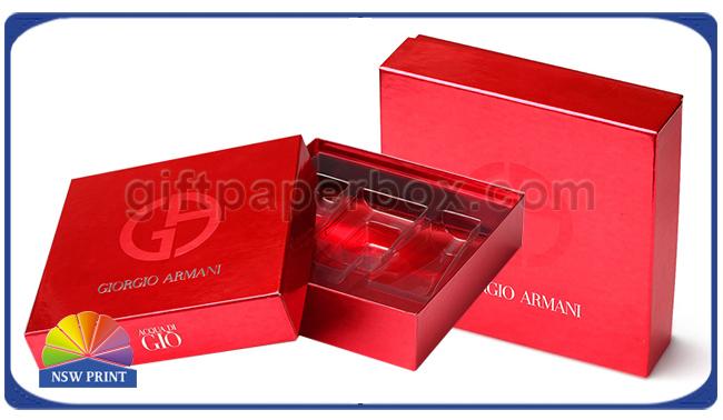 Fancy Red Square Cosmetic Rigid Paper Cardboard Gift Box With Plastic Inner Tray 0