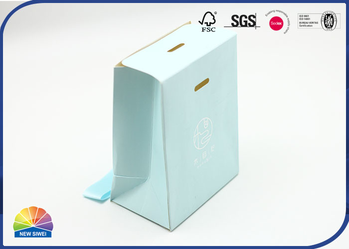 Pantone Color Blue Paper Packaging Bag Matte Lamination With Ribbon