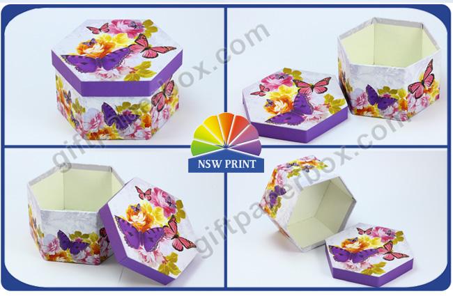 Recycled Printed Paper Gift Box with Lid / Hexagon Cardboard Paper Eco Friendly Packaging Boxes 0
