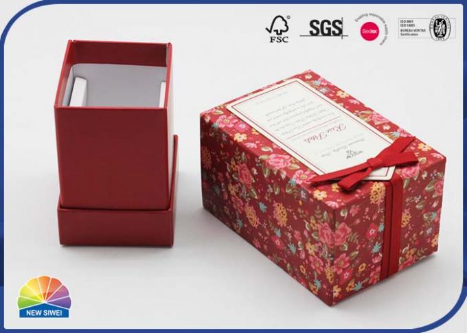 Rigid Handmade Jewelry Paper Gift Box With Bow Ribbon Shimmering Powder 0