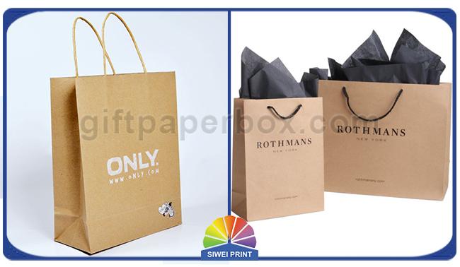 Logo Printed Kraft Paper Bags Plastic Handles Brown Paper Shopping Bags FOR Garment 0