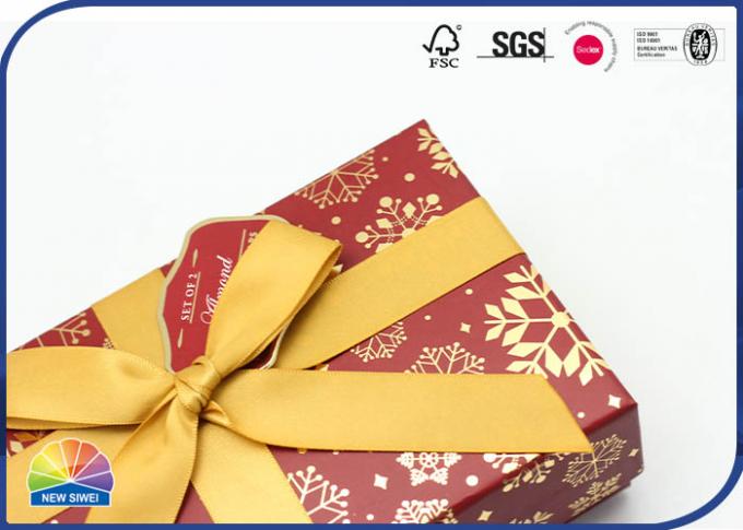 4C Print Christmas Ribbon Decorated Paper Gift Box Gold Stamping Custom 0