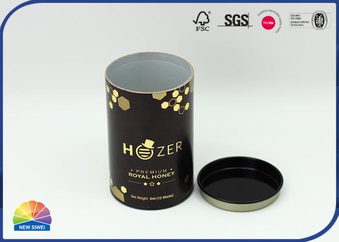 182gsm Gold Paper Cardboard Canister Packaging Tube With Metal Lid 0