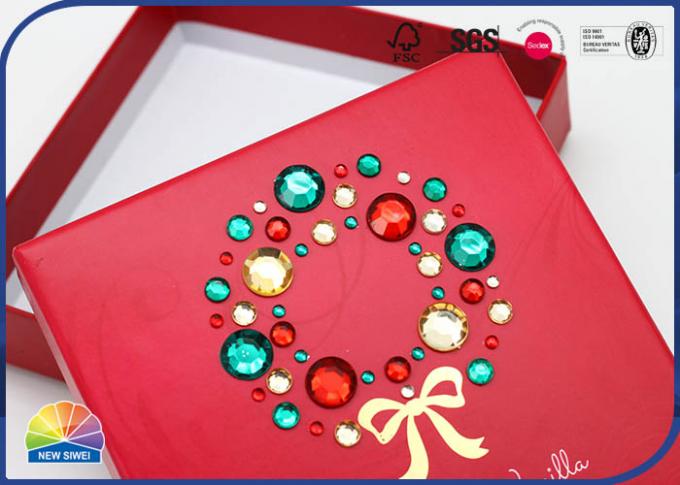 Acrylic Diamond Decorated Custom Gift Red Box Gold Stamping Logo 0