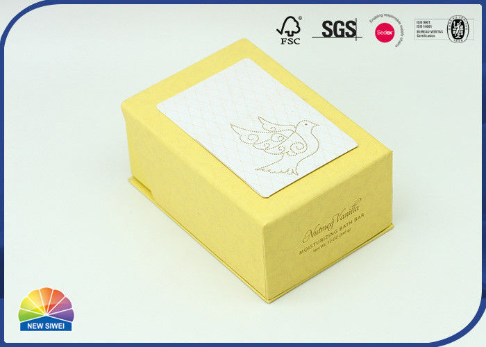 Faint Yellow Printing 1200gsm Hinged Lid Box Gold Hot Stamping