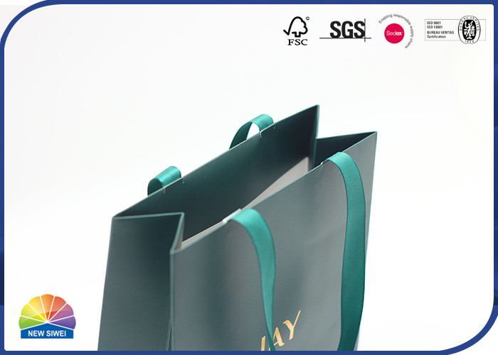 Ribbon Handle 210gsm Copper Paper Shopping Bags Customized Logo Print