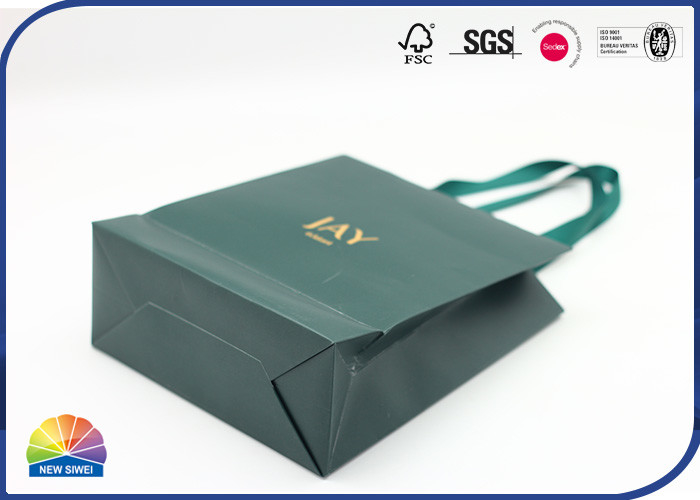 Ribbon Handle 210gsm Copper Paper Shopping Bags Customized Logo Print