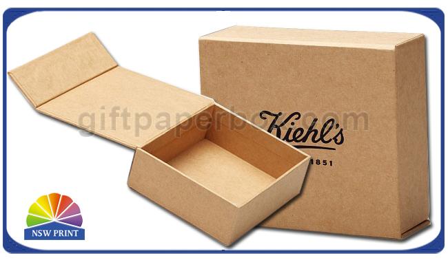 Logo Printed Brown Kraft Paper Hinged Lid Gift Box With Magnetic Closure 0