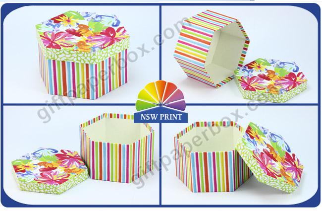 Bespoke Printing Hard Paper Gift Box with Lid , Luxury Hexagon Custom Packaging Boxes 0