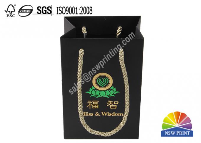 Green Color Foil Hot Stamping Black Cardboard Durability Paper Bags OEM / ODM 0