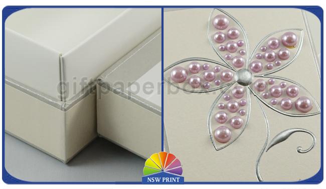 Pearl Decorated Fancy Small Cardboard Paper Box / Rectangle Rigid Paper Box 0