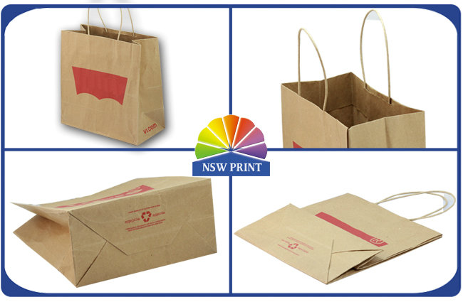 Recycled 4C Logo Printing Brown Kraft Paper Bags Shopping Bags With Paper Handle 0