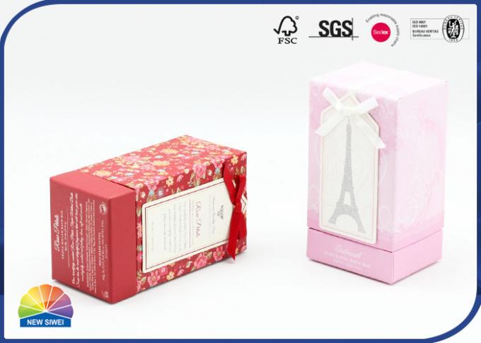 Rigid Handmade Paper Gift Box With Bow Ribbon Shimmering Powder 0