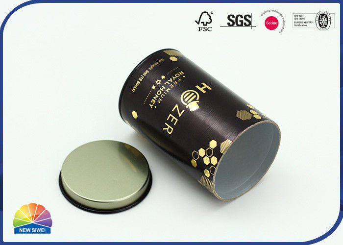 182gsm Gold Paper Cardboard Canister Packaging Tube With Metal Lid