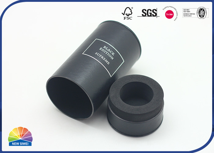 Black Leather Specialty Composite Paper Tube Perfume Package Embossed Logo