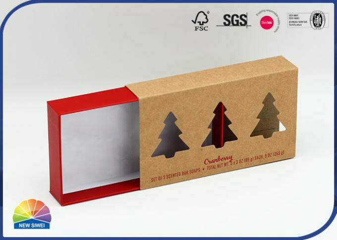 1c Print Kraft Drawer Paper Box WIth Christmas Tree Die Cut Window 0