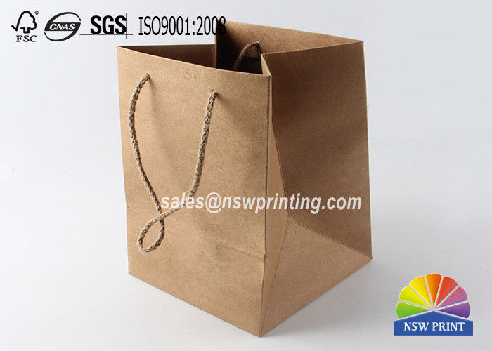 CMYK Printing Brown Kraft Paper Bags Food Packaging Bag With Ribbon Handle