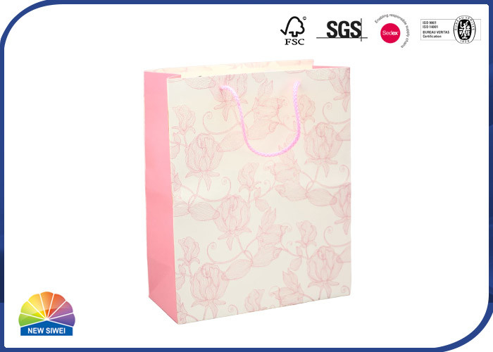 Glitter Powder Flower Paper Shopping Bags With Cotton Handle