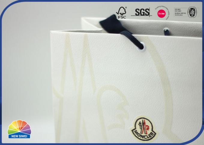 Spot UV Specialty Paper Shopping Bags With Luxury Woven Cotton Ribbon Handle 0