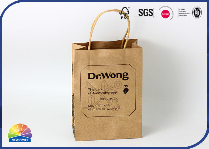 Stand Up Packaging Kraft Paper Bags Black Printing With Handles