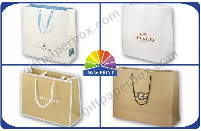 Eco friendly Recycled White Paper Kraft Bag with Ribbon Handle , Kraft Paper Shopping Bags 0