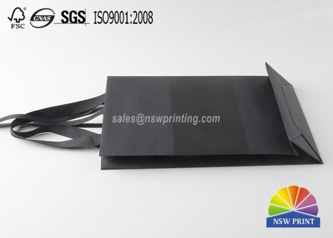 New Design Luxury Spot UV-coating Logo Black Cardboard Paper Bag With Ribbon Handle 0