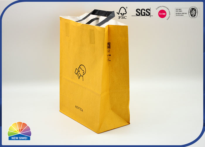 350g Orange Shopping Kraft Paper Gift Bags With Paper Handle Customized Logo