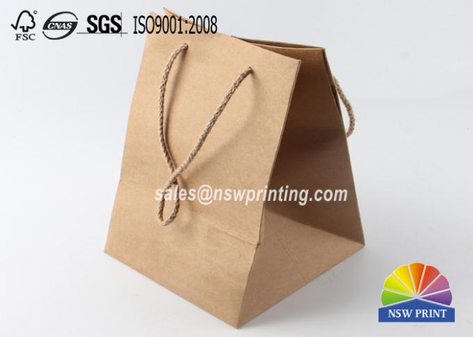 CMYK Printing Brown Kraft Paper Bags Food Packaging Bag With Ribbon Handle 0