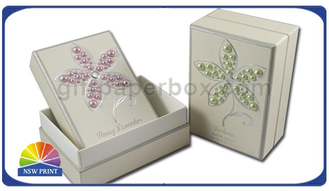 Pearl Decorated Fancy Small Cardboard Paper Box / Rectangle Rigid Paper Box 1