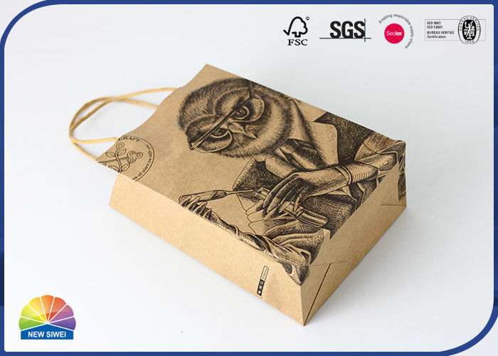 Stand Up Packaging Kraft Paper Bags Black Printing With Handles