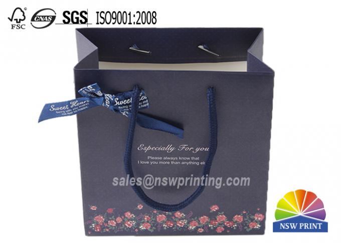 Ribbon Decorated Custom Designed Paper Shopping Bags With Handles , Premium Printed 0