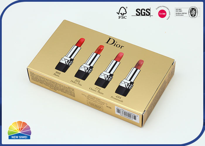 Gold Cardboard Folding Box Printed Inside Plastic Tray For Lipstick