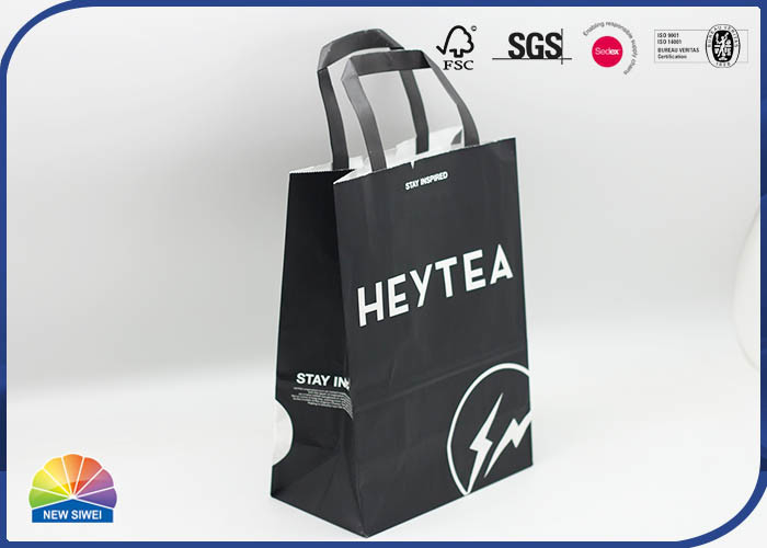 4C printing Kraft Shopping Paper Bags With Handle Customized Eco Friendly