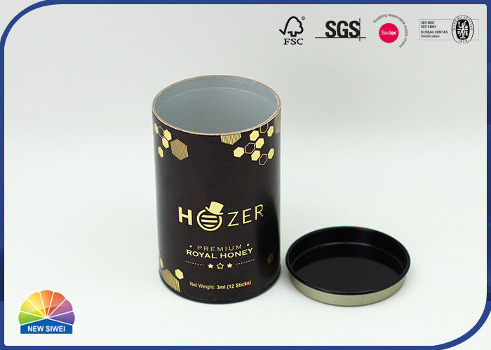 182gsm Gold Paper Cardboard Canister Packaging Tube With Metal Lid