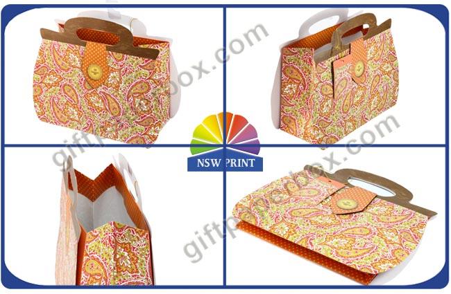 Printing Handbag Shaped Wrapping Paper Gift Bag with Die-cut Handle , Eco-friendly 0