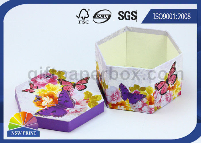 Recycled Printed Paper Gift Box with Lid / Hexagon Cardboard Paper Eco Friendly Packaging Boxes