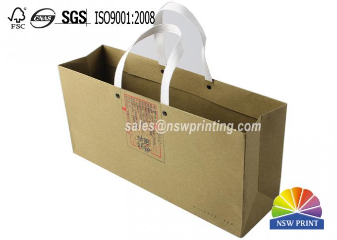 Kraft Custom Paper Shopping Bags , Plastic Handle Eyelet Brown Craft Tea Gift Bags 1