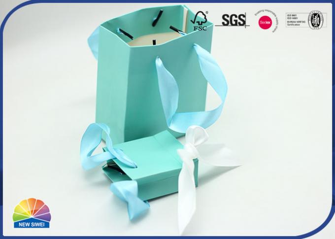 Patone Color Paper Gift Bag Matte Lamination With Blue Silk Handle 0