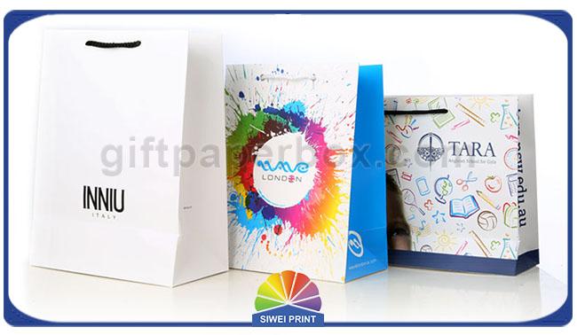 Fancy Personalized Printing White Paper Bags with Long Cotton String Handle 1