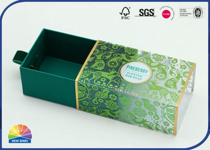 Green Stamping PET Drawer Paper Gift Package Box With Flocking Handle 0