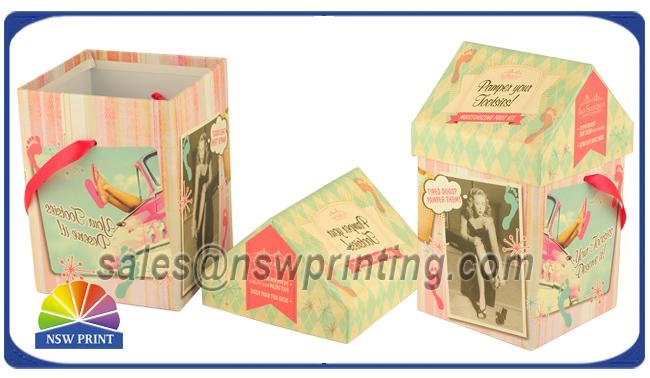 Personalized House Shaped Rigid Decorative Paper Boxes Presentation Box With Ribbon 0