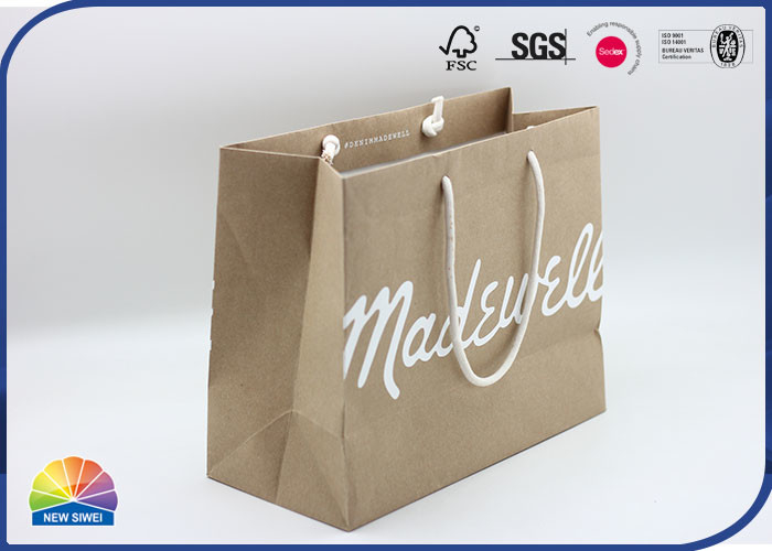 Matte White Logo Kraft Paper Bag Silk Screen Print Large Bag for Apparel with Rope