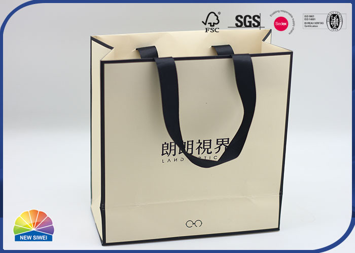 Brown Folding Paper Shopping Bags Matte Lamination With Ribbon Handle