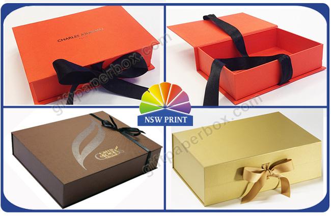 Book Shape Hinged Lid Rigid Paper Box Ribbon Closure for Luxury Gift Packaging 0