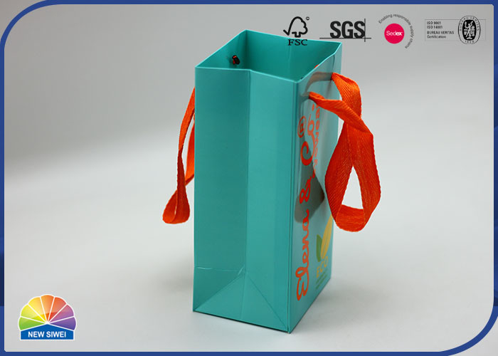 Eco Friendly Pantone Print Green Paper Gift Shopping Bag With Orange Handle