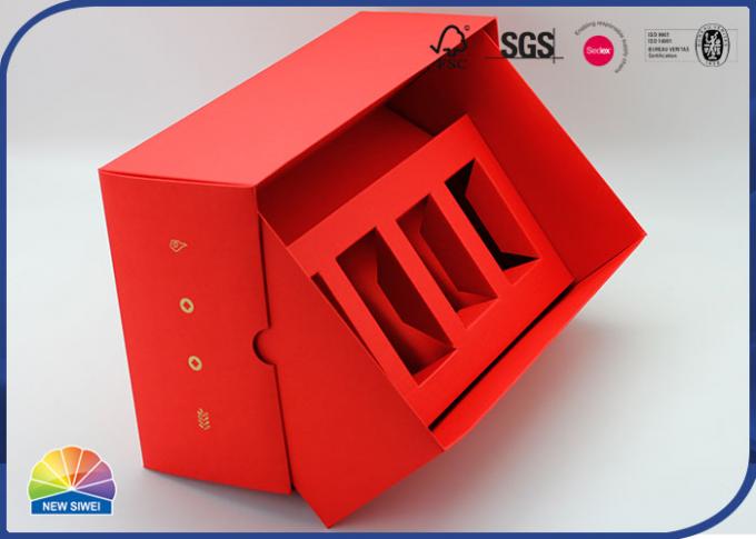 Red Cardboard Folding Box Gold Logo Pack Present With C1S Insert 0