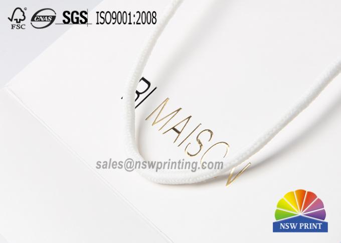 High End Custom Hot Gold Stamping Embossing Logo White Shopping Paper Bag 0